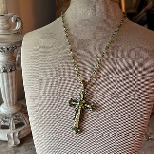 Green peridot color cross necklace